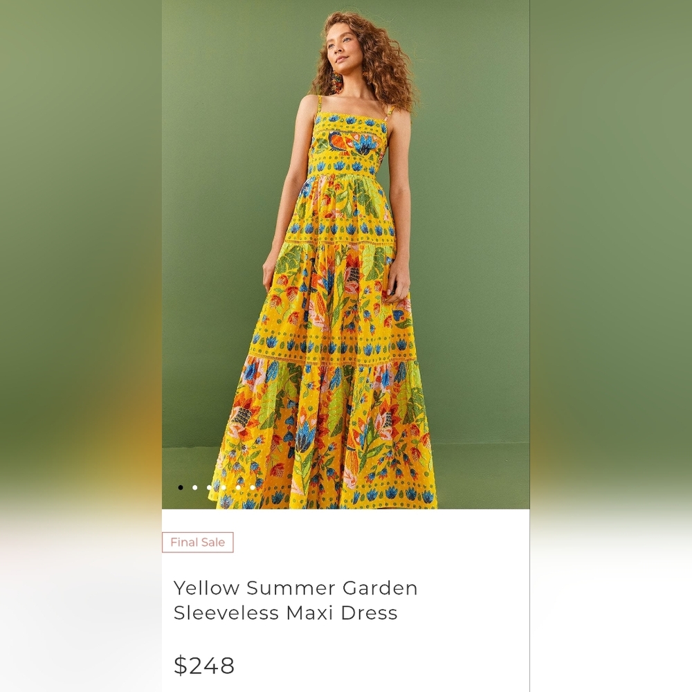 Farm Rio Yellow Summer Garden Sleeveless Maxi Dress